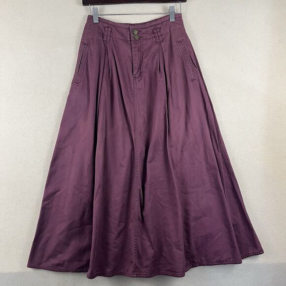 Vintage Styles To Go Women's Skirt Size 6 Maroon Chambray Denim A-Line Prairie - Picture 1 of 7